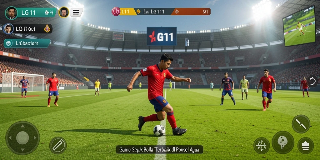 Tangkapan layar LG111 menampilkan aksi sepak bola yang mendebarkan.