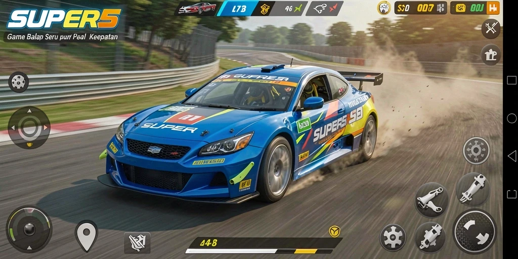 Tampilan gameplay balap yang mendebarkan dan kompetitif.